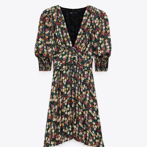 Zara TRF Printed Shoulder Pad Dress